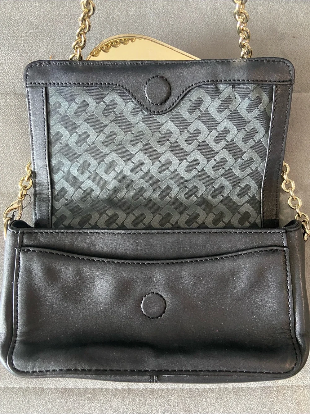 Diane Von Furstenberg Metallic Taupe and Black Crossbody with Gold Lip Accent